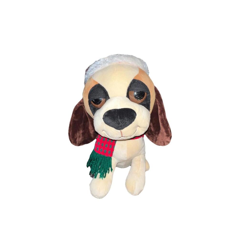 Chrisha Playful Plush Vintage 2005 Christmas Dog w/ Scarf & Hat